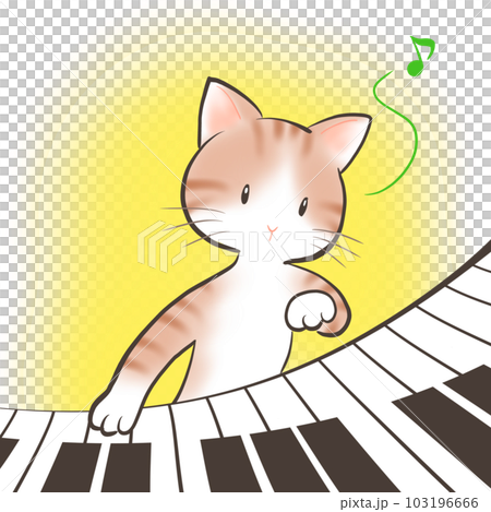 かわいいネコが一生懸命ピアノを弾いているイラストのイラスト素材