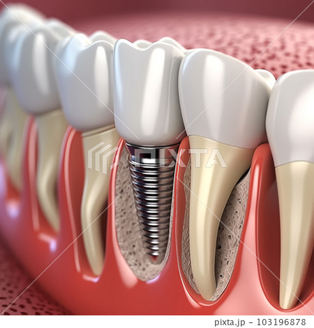 Periimplantitis with visible bone damage. Medically accurate 3D illustration of dental implants concept 103196878