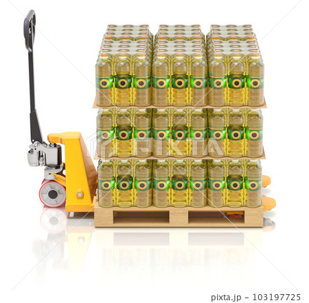 Sunflower oil bottles on the hand truck Sunflower oil bottles on the hand truck 103197725