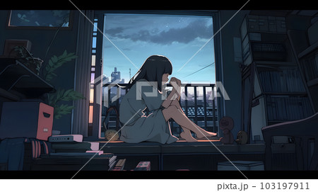 寝室の窓から美しい夜空を眺める女の子(AI生成画像) 寝室の窓から美しい夜空を眺める女の子(AI生成画像) 103197911