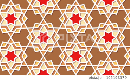 Arabic seamless girih pattern with classic islamic culture ornament. Colorful tiled background with shadow. Arabic seamless girih pattern with classic islamic culture ornament. Colorful tiled background with shadow. 103198379