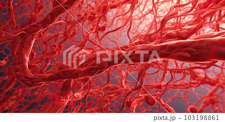 Blood vessels. Capillary, Circulatory system. Veins and arteries. Abstraction. Generative AI. 103198861