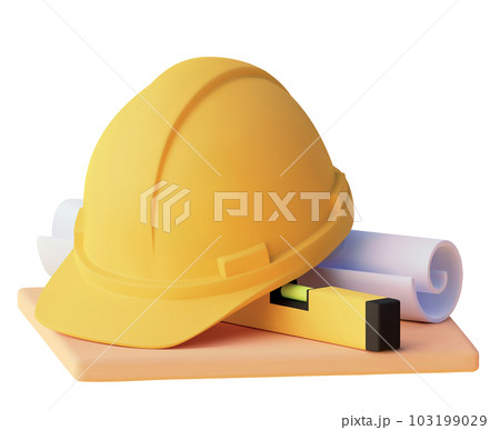 Vector icon. Hardhat and blueprint 103199029