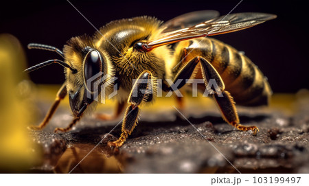 Close-up image of a bee, macro, in a honeycomb, Generated AI 103199497