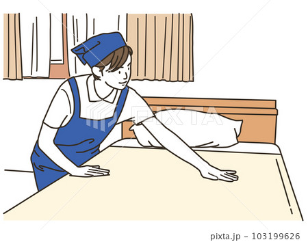 ベッドメイクをするハウスキーパーの女性達 103199626