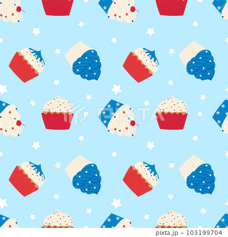 Seamless pattern with patriotic cupcake. For independence day celebration, party decoration, surface textures. 103199704