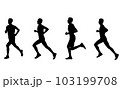 marathon runner, four steps silhouettes - vector artwork 103199708