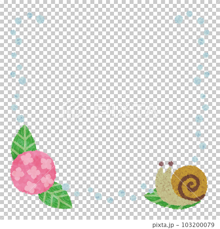 Pink hydrangea, snails and polka dot rainy season image frame_watercolor touch illustration_Japanese paper paste style Pink hydrangea, snails and polka dot rainy season image frame_watercolor touch illustration_Japanese paper paste style 103200079