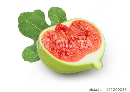 Ripe green fig fruit half isolated on white background with full depth of field 103200288
