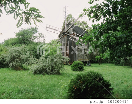 An old wooden mill in the Museum of Folk Architecture and Everyday life of the Middle Dnieper region, Pereyaslav-Khmelnitsky. 103200414
