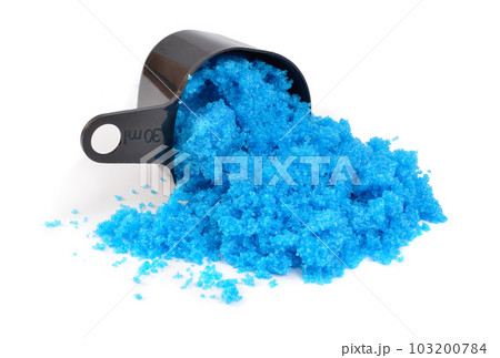 Copper II sulfate, also known as blue vitriol, bluestone, vitriol of copper, and Roman vitriol. On white background. 103200784
