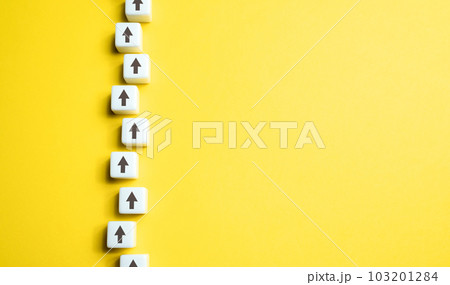 Chain of arrows and space for text. Pave your way. Move forward. Step by step. Set a target and find ways to achieve it. Motivation, self-development. New opportunities. 103201284