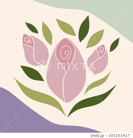 Abstract botanical background with hand drawn flower buds and leaves. Concept vector art Abstract botanical background with hand drawn flower buds and leaves. Concept vector art 103201427