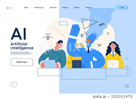 Artificial intelligence illustration. Studies -modern flat vector concept illustration of a group of students in the class. AI metaphor, advantage, superiority and dominance concept 103201470