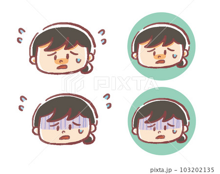 困った女性の水彩手描き風イラストアイコンセット 103202135