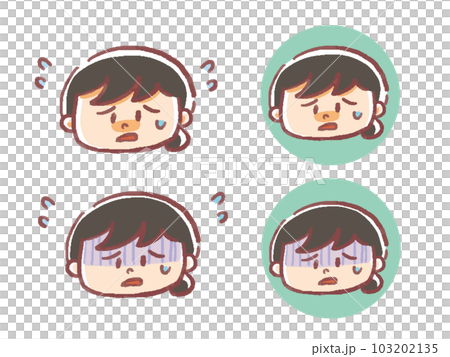 困った女性の水彩手描き風イラストアイコンセット 103202135