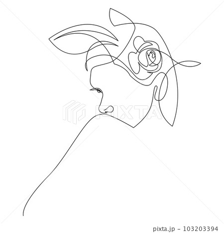 Woman head with flower illustration. Hand-drawn vector continuous line drawing. One Line art. 103203394