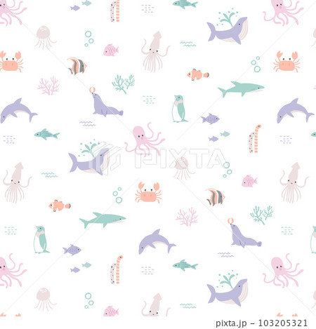 海の生き物のイラストの柄 海の生き物のイラストの柄 103205321