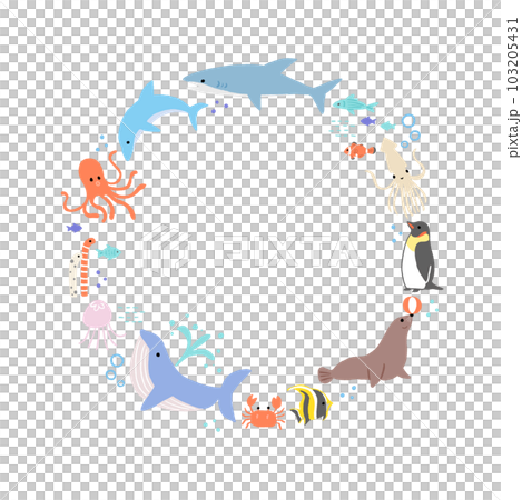 海の生き物のアイコンイラスト　フレーム 103205431