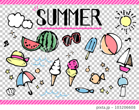 ポップな夏の手書きイラストのイラスト素材 [103206608] - PIXTA