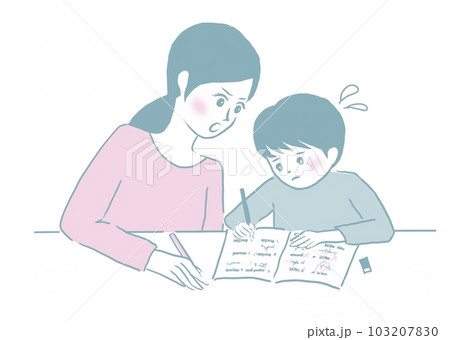 勉強する親子　リビング学習 103207830
