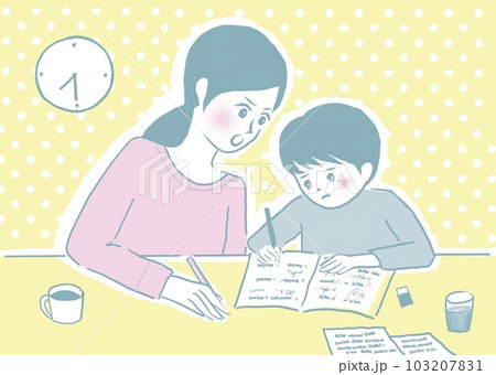 勉強する親子　リビング学習 103207831