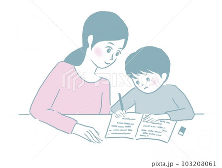 勉強する親子 リビング学習 勉強する親子 リビング学習 103208061