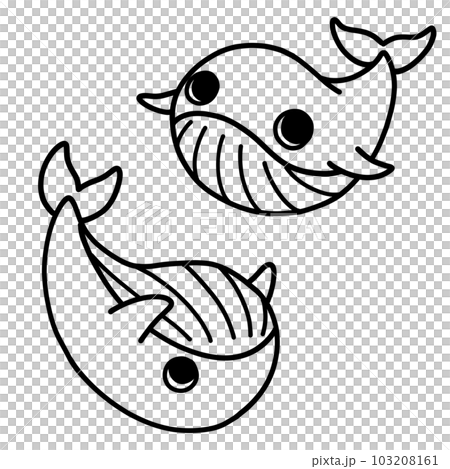 鯨魚 2 姿勢的可愛手繪插圖設置線條圖 103208161