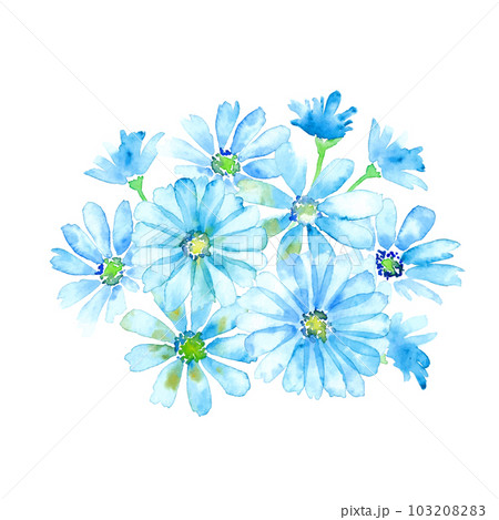 水彩画。水彩タッチの青い花ベクターイラスト。爽やかな夏のフラワー