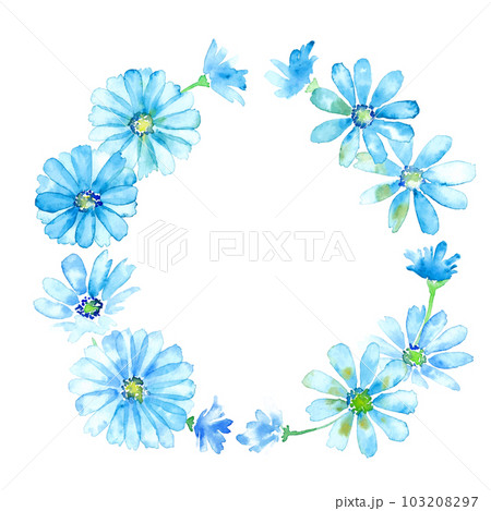 水彩画。水彩タッチの青い花ベクターイラスト。爽やかな夏のフラワー背景。 103208297