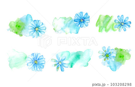 水彩画。水彩タッチの青い花ベクターイラスト。爽やかな夏のフラワー背景。 103208298