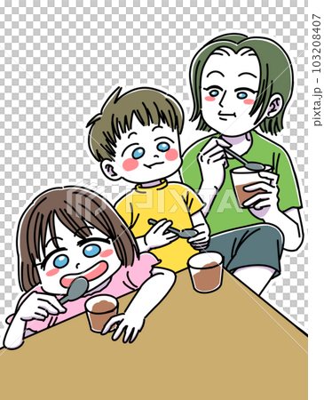 吃巧克力冰淇淋的母子（帶白邊） 103208407