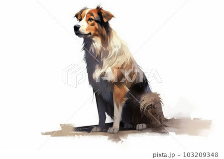 お座りのポーズで待機するシェットランド・シープドッグ：AI作品の