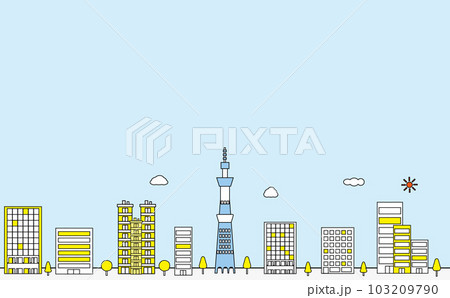 タワーが中心にある都会の景色の背景イラスト・シンプル・おしゃれ・線画 103209790