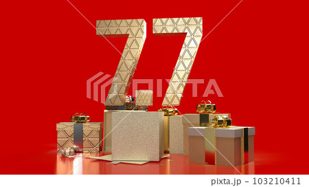 The gold number 7.7 on gift box on red Background  for promotion concept 3d rendering 103210411