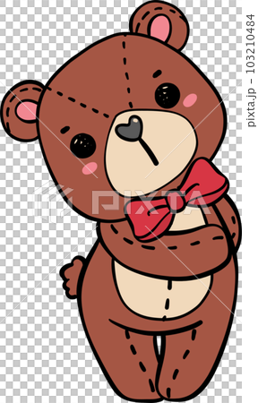 Cute classic Teddy Bear wear red bow doodle hand drawing cartoon character 103210484
