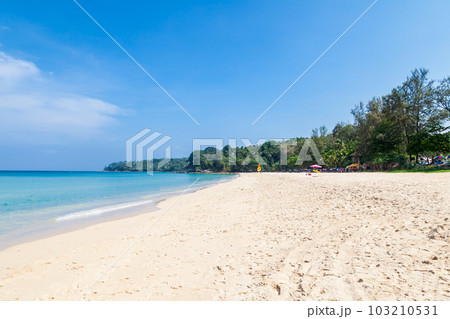 Beautiful Surin beach in Choeng Thale city, Phuket, Thailand with white sand, turquoise water and palm trees Beautiful Surin beach in Choeng Thale city, Phuket, Thailand with white sand, turquoise water and palm trees 103210531