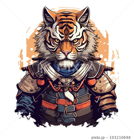 Terrible tiger in a samurai costume on a colored background. For your design Terrible tiger in a samurai costume on a colored background. For your design 103210698