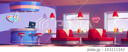 American retro diner interior with furniture 103211342
