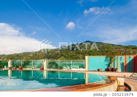 Pool on the roof of the hotel on the terrace at patong beach in phuket island, thailand 103211674