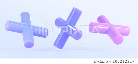 3D Set of crosses, x signs or plus icons in different angle view. Symbol of error, cancel or denied, geometric shapes isolated on blue background. Concept of health and medicine. 3D illustration 103212217