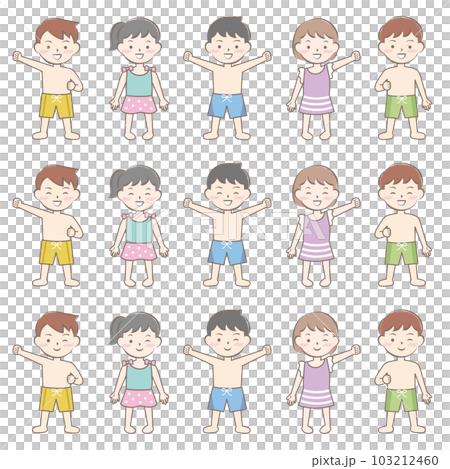 水着姿の子供たち　スイミング　水泳　全身 103212460