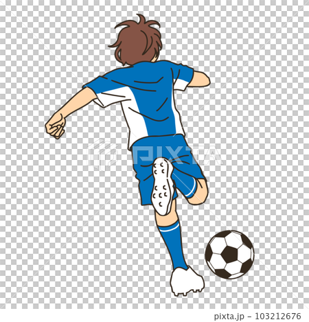 ドリブルするサッカー選手の後ろ姿 103212676