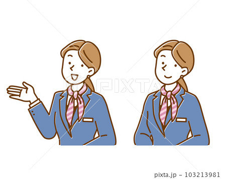 案内するスカーフを巻いたコンシェルジュの女性　イラストセット 103213981