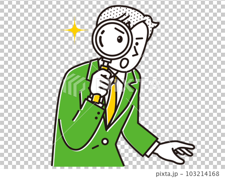 虫眼鏡を覗いて何かを調べているスーツ姿の男性 虫眼鏡を覗いて何かを調べているスーツ姿の男性 103214168