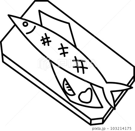 線画食べ物アイコン　焼き魚 103214175