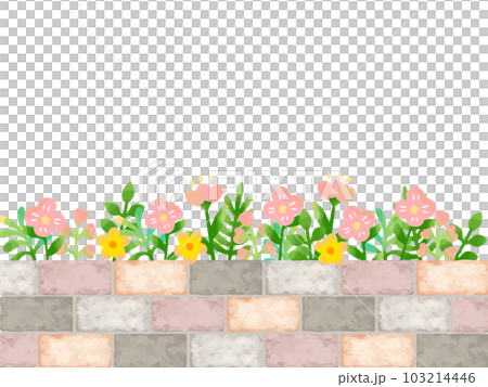 水彩風の花が咲き乱れる花壇のフレーム背景イラスト 103214446
