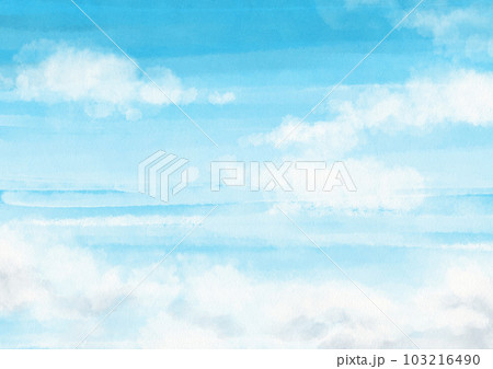 穏やかで明るい青い空と雲の水彩画のイラスト素材のイラスト素材