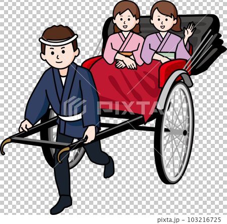 人力車 車夫と着物姿の女性2人 人力車 車夫と着物姿の女性2人 103216725