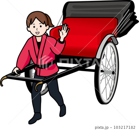 人力車と女性車夫 103217182